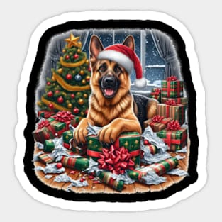 German Shepherd Xmas T-Shirt - Celebrate the Season with Your Faithful Friend Sticker